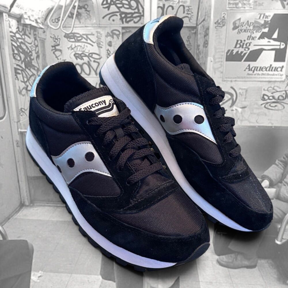 Saucony Jazz 81 Low Pro Sneakers Black Silver Metallic Retro Runner Mens size 8